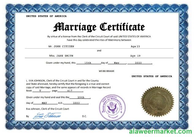 USA marriage certificate Word and PDF template